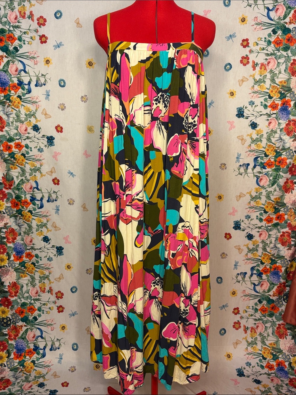 Lascana - Casual Comfy Vibrant Floral Maxi Dress in Pink & Teal w/ Pockets